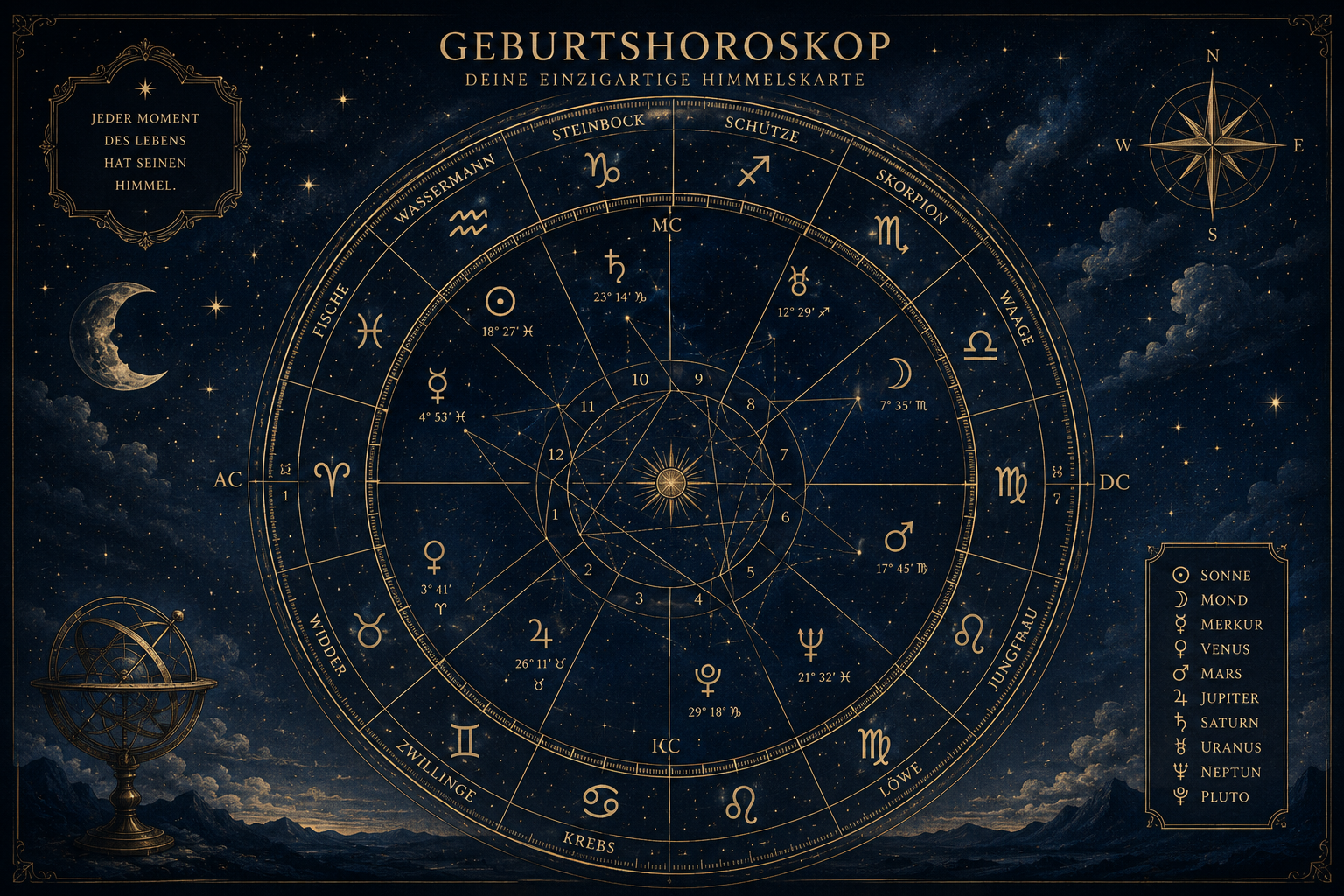 Geburtshoroskop lesen und verstehen – astrologische Radix mit Häusern und Planeten
